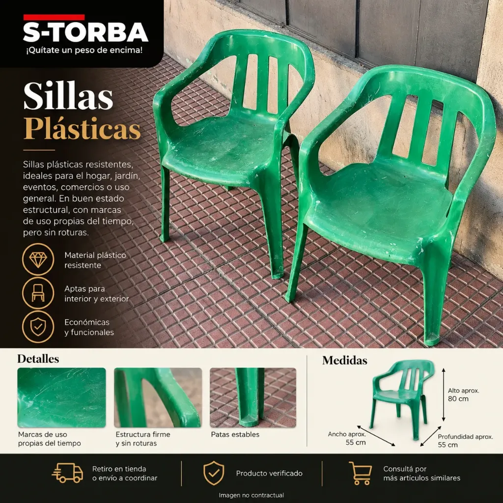 Sillas Plásticas Verdes con Apoyabrazos usadas