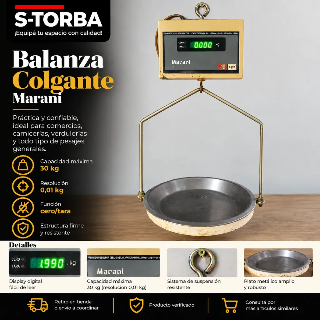 Balanza Electrónica Colgante Marani hasta 30 kg – Con Plato Metálico