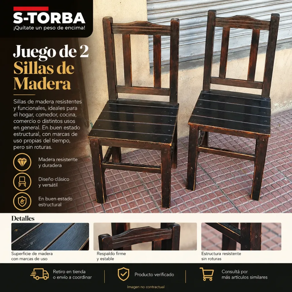 Juego de 2 Sillas de Madera Estilo Rústico