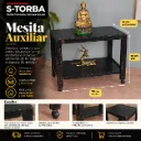 Mesa Auxiliar Negra con Ruedas y Estante Inferior – 70 cm