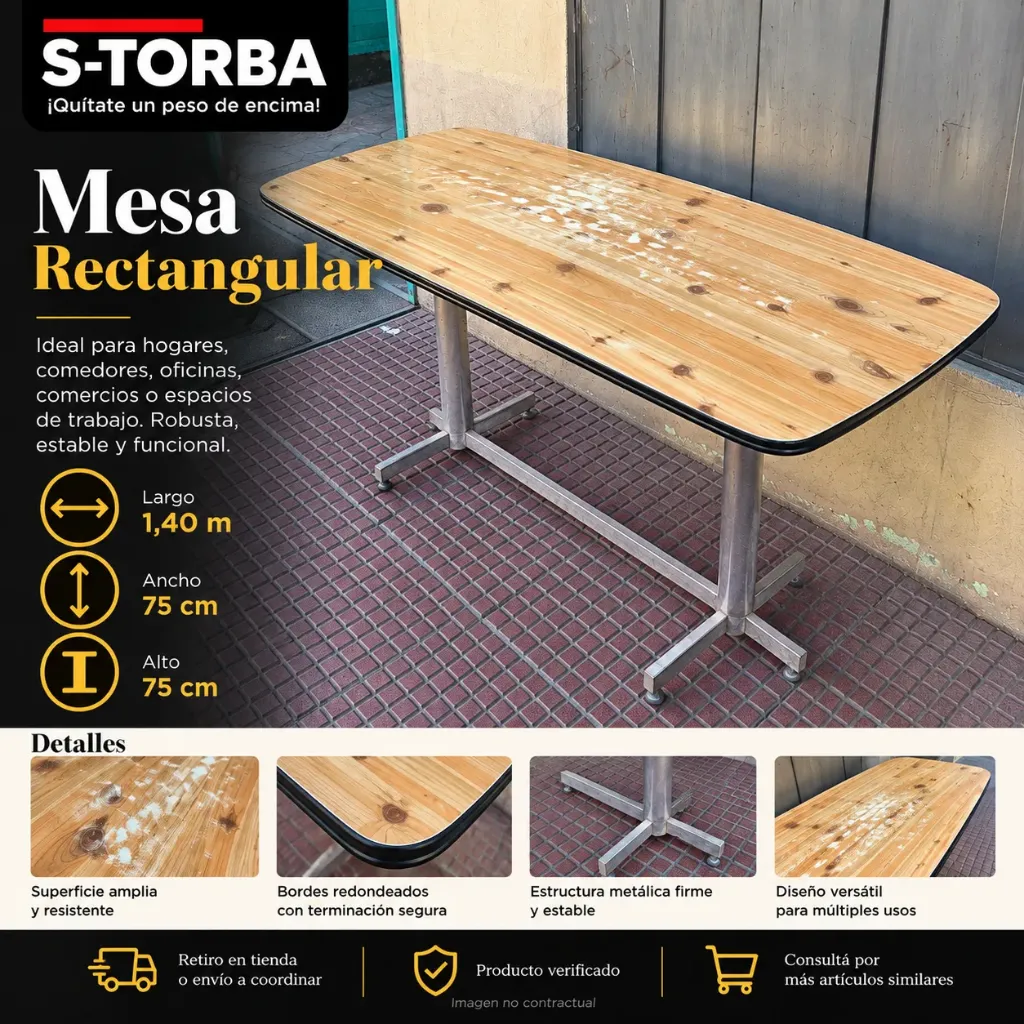 Mesa de madera y estructura metalica - 1.40 x .75 m