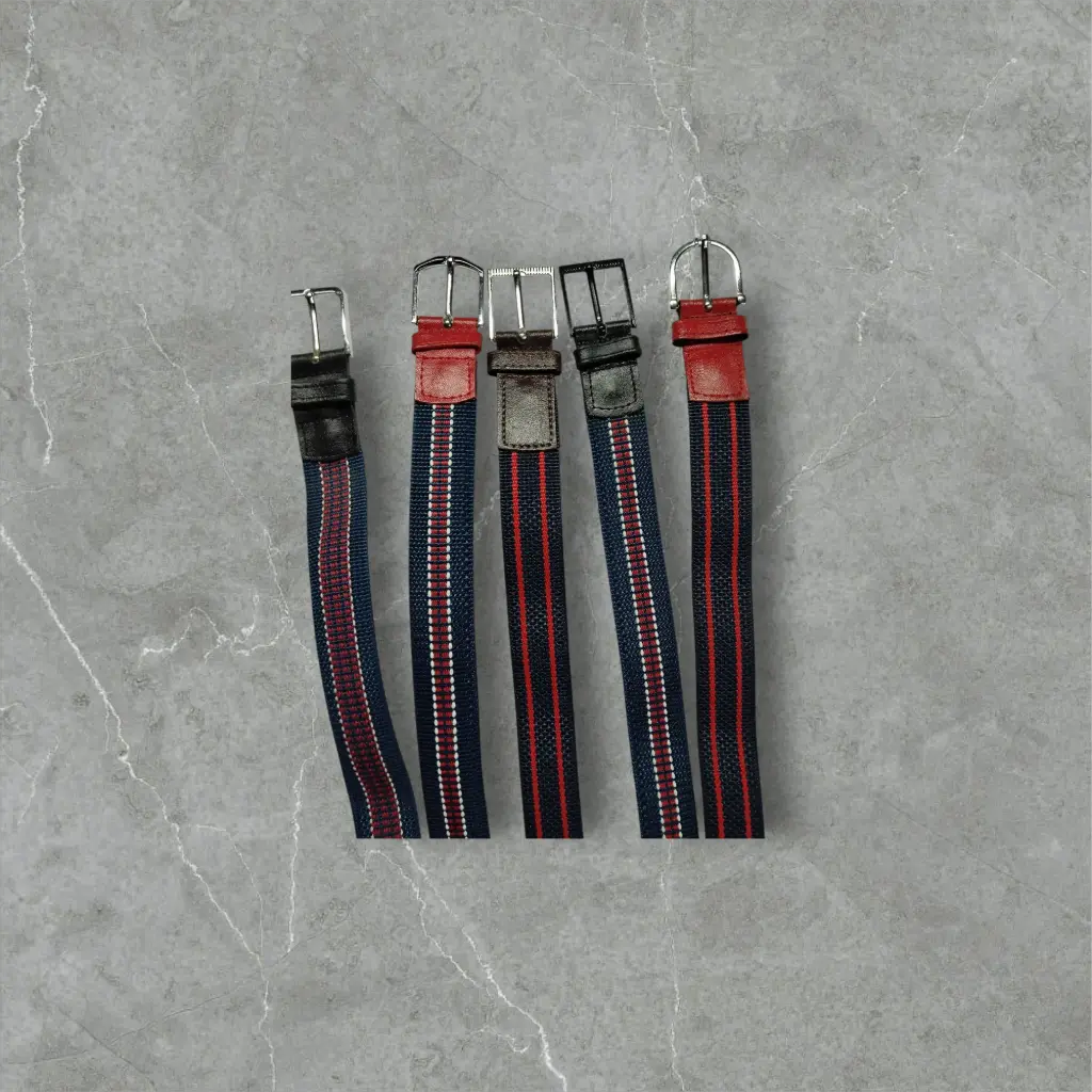 Cinturón tela sintética y cuero rojo/azul de 95 a 115 cm